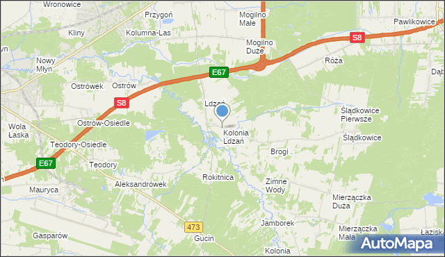 mapa Kolonia Ldzań, Kolonia Ldzań na mapie Targeo